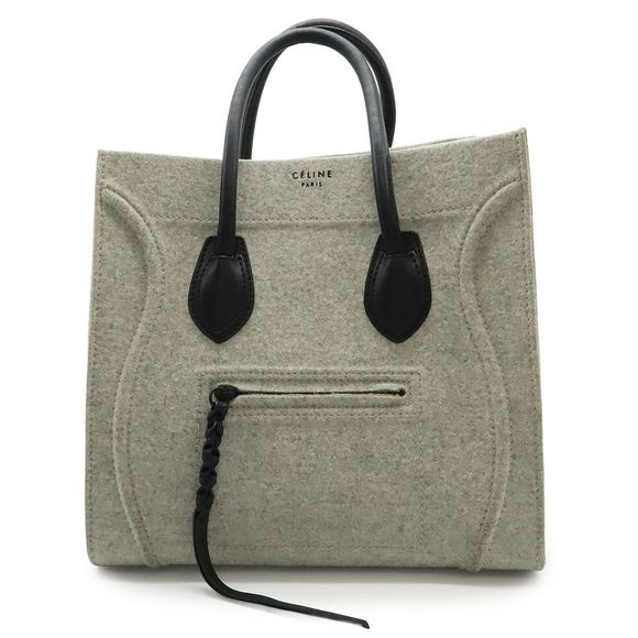 Celine Luggage Phantom Tote Handbag Felt Wool Leather Gray Black 169952 - Picture 1 of 9